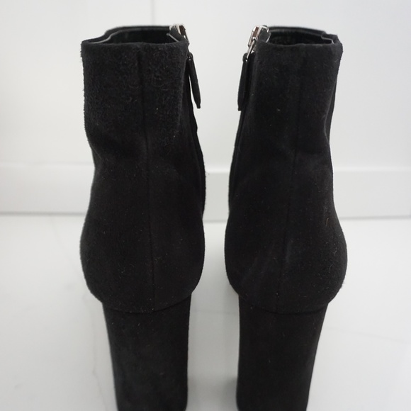 Miu Miu Open Toe Black Suede Block Heel Ankle Booties Boots - Picture 6 of 13